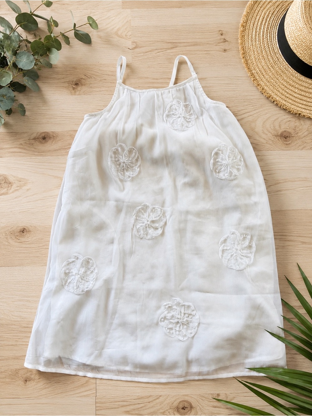 abercrombie kids White Floral Appliqué Spaghetti-Strap Dress